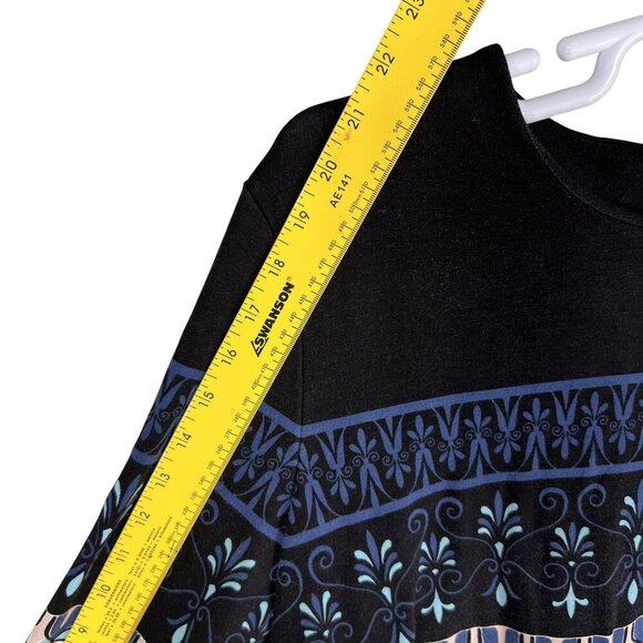 J McLaughlin XL Black Blue Fair Isle Nordic Print Midi Shift Dress 3/4 Sleeves - Picture 12 of 16